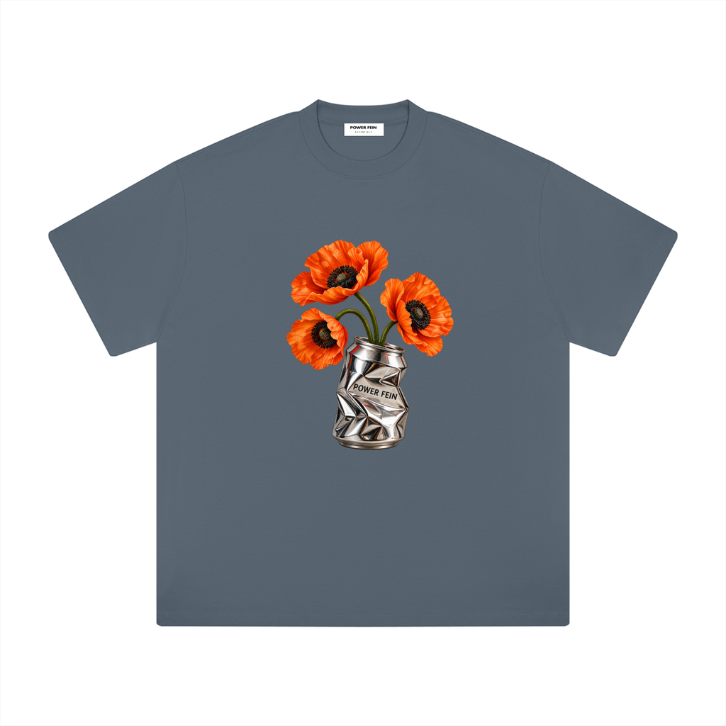 Crushed can + flowers: POWER FEIN Oddly Familiar Still Growing Tee