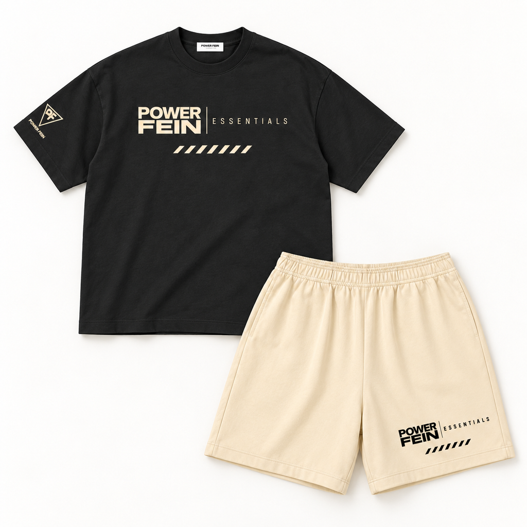 POWER FEIN Athletics Tee + Shorts Set – Black & Apricot