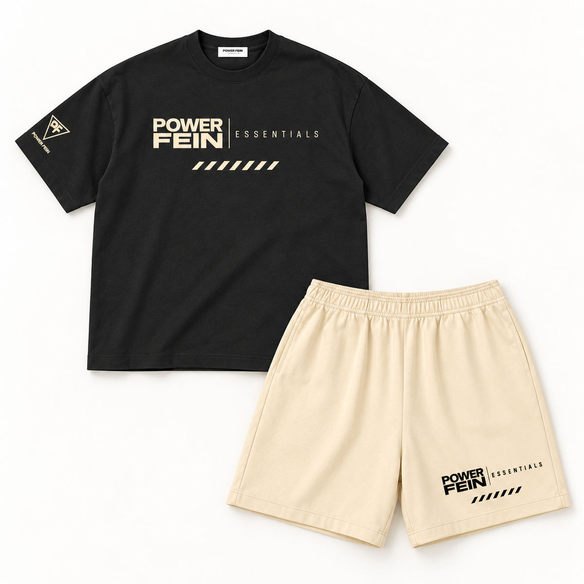 POWER FEIN Athletics Tee + Shorts Set – Black & Apricot