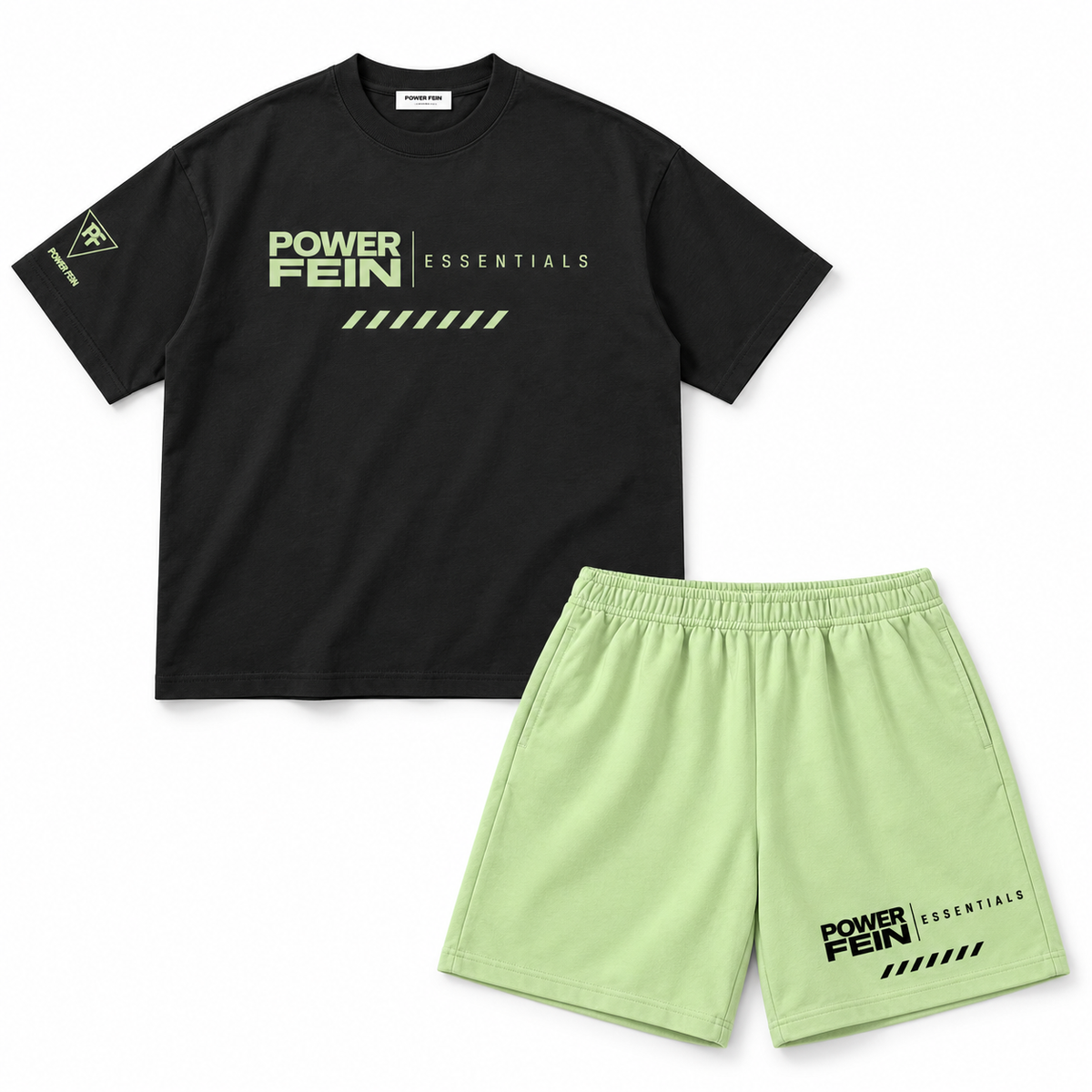 POWER FEIN Athletics Tee + Shorts Set – Black & Light Green