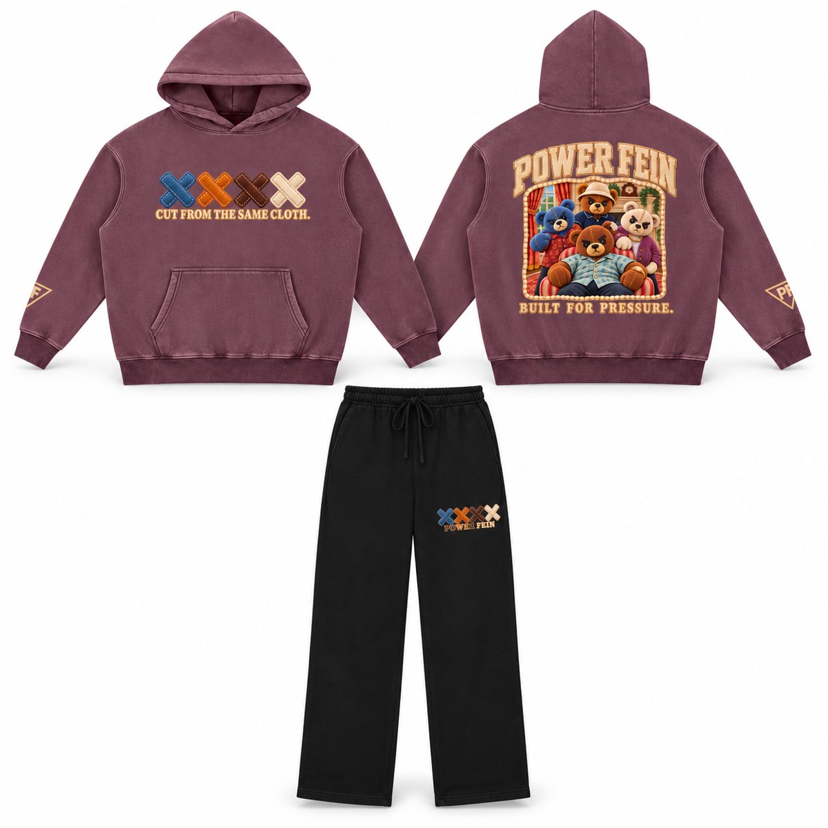 POWER FEIN Cut From the Same Cloth Hoodie + Sweatpants Set – Burgundy & Black