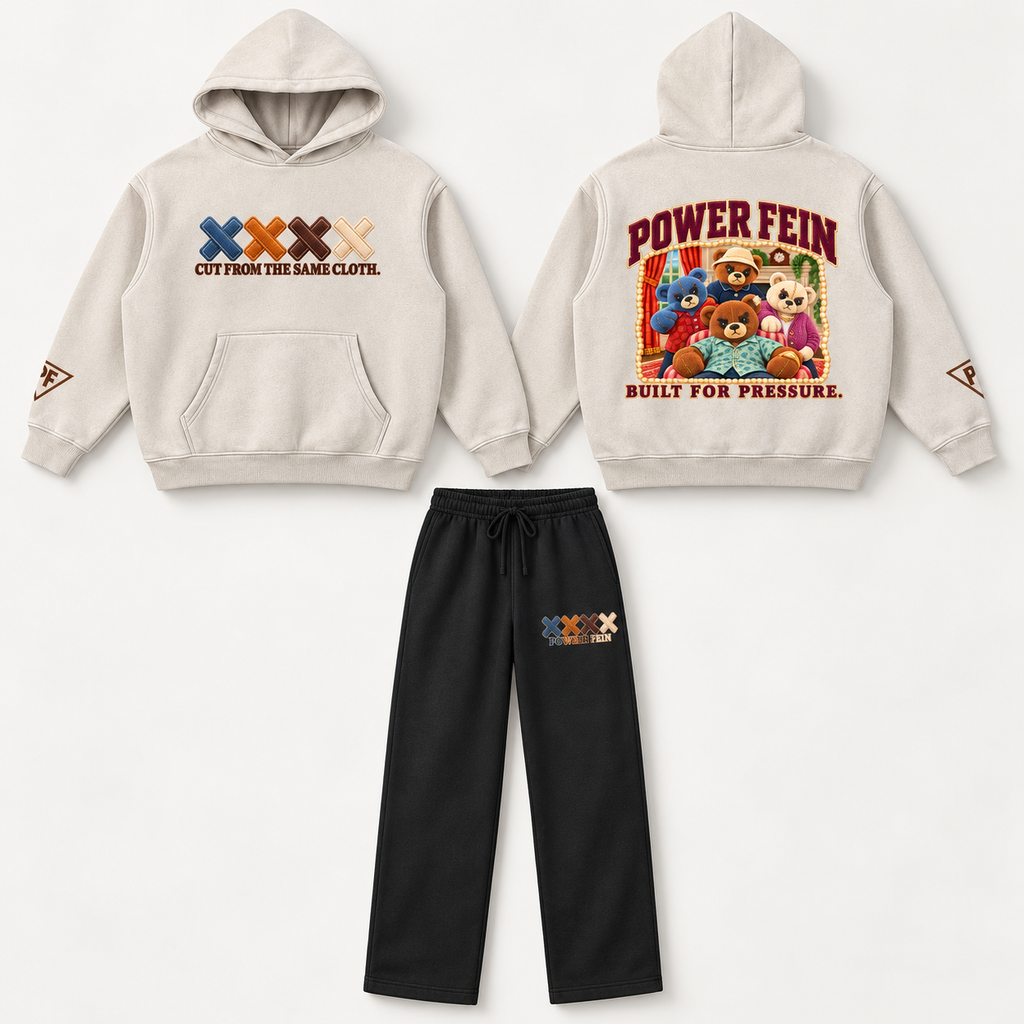 POWER FEIN Cut From the Same Cloth Hoodie + Sweatpants Set – Cream & Black